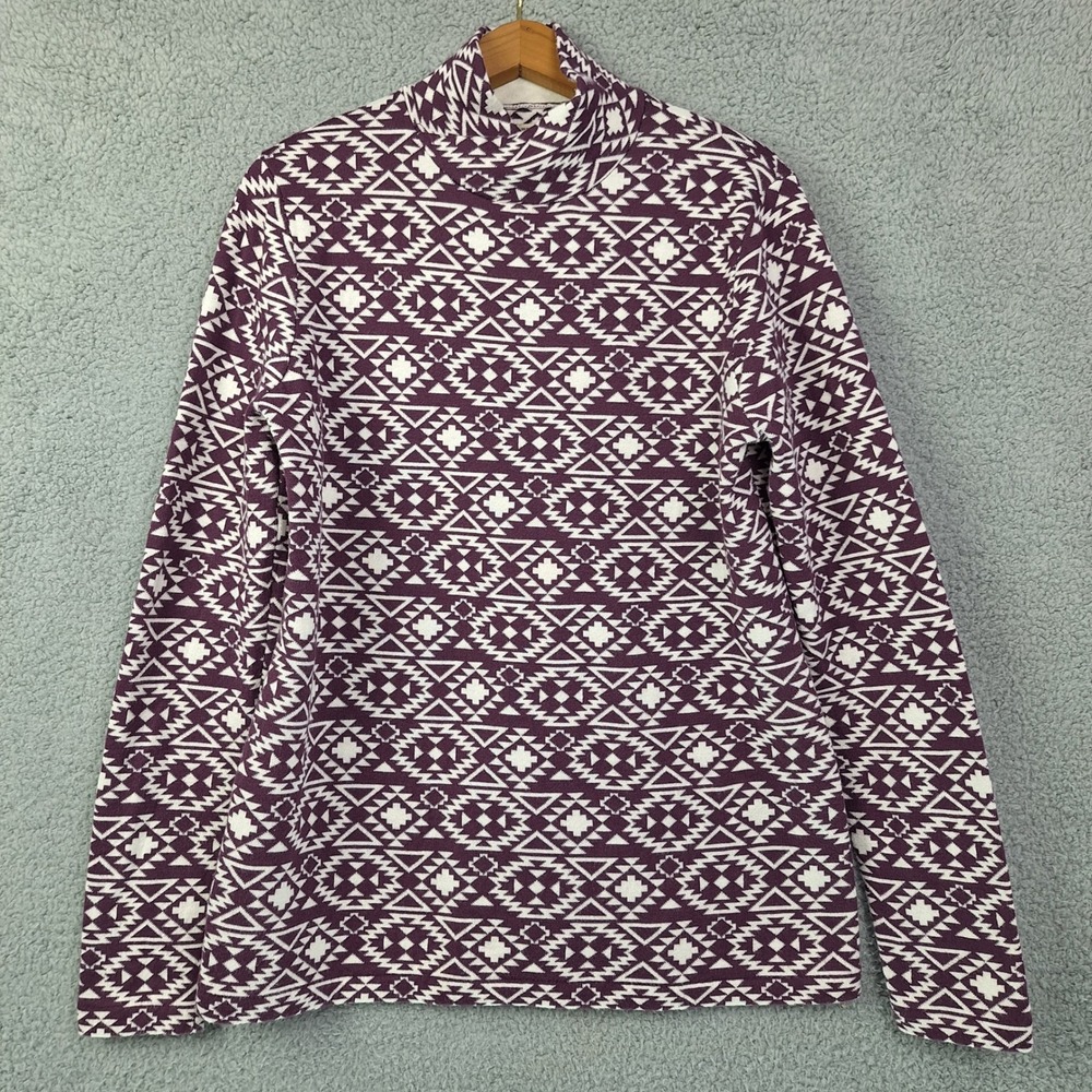 Duluth Trading Top Womens Large Purple Geometric Aztec Print Knit Pullover